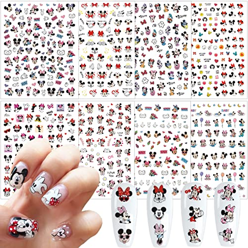 Kawaii Nail Art Stickers 8 Sheets Cute Nail Decals 3D Self Adhesive Mouse Anime Design Cartoon Nail Stickers for Women Girls DIY Cute Manicure Tips Decorations Supplies