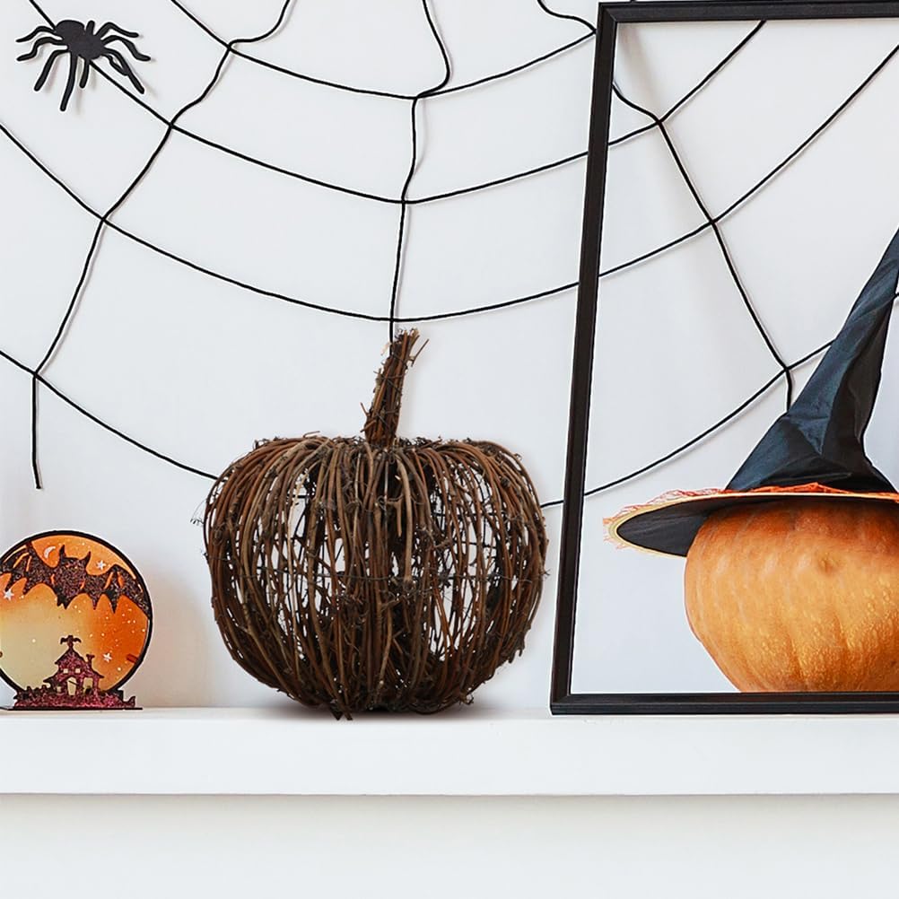 2Pcs Thanksgiving Rattan Pumpkin: Halloween Woven Pumpkin Model for Halloween Party Layouts Desktop Displays Festive Tabletop Decoration