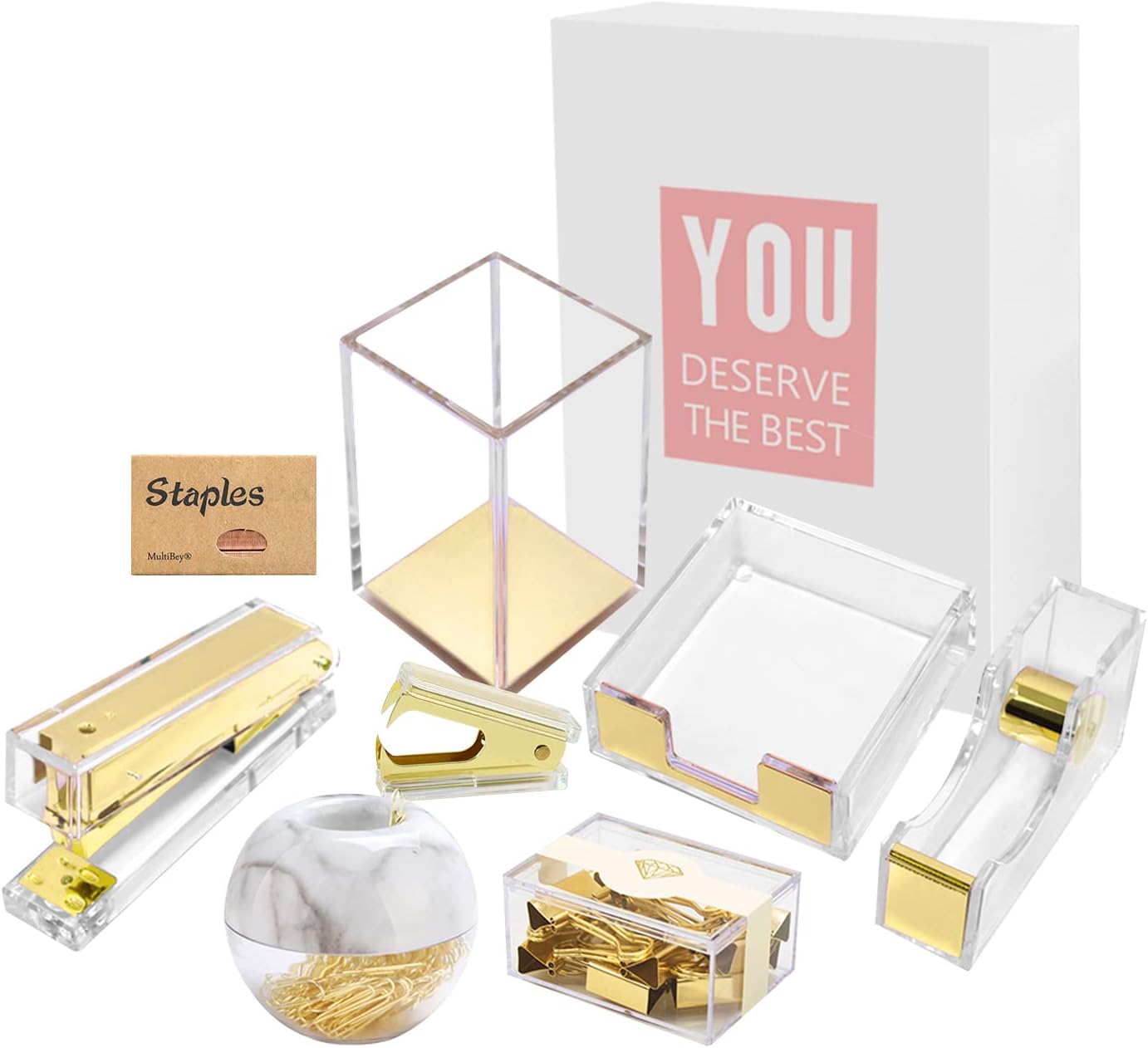 Acrylic Clear Desk Set Paper Clips Holder Binder