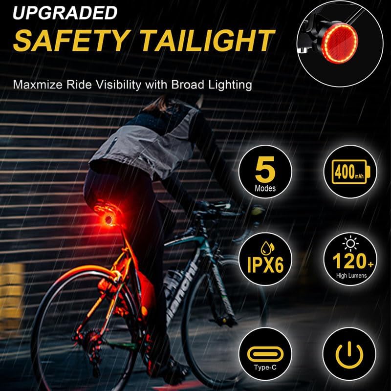 Miniatura 4 de Luz trasera de bicicleta con detección de freno, ultra brillante IPX6 impermeable para bicicleta trasera de bicicleta linterna de seguridad tipo C