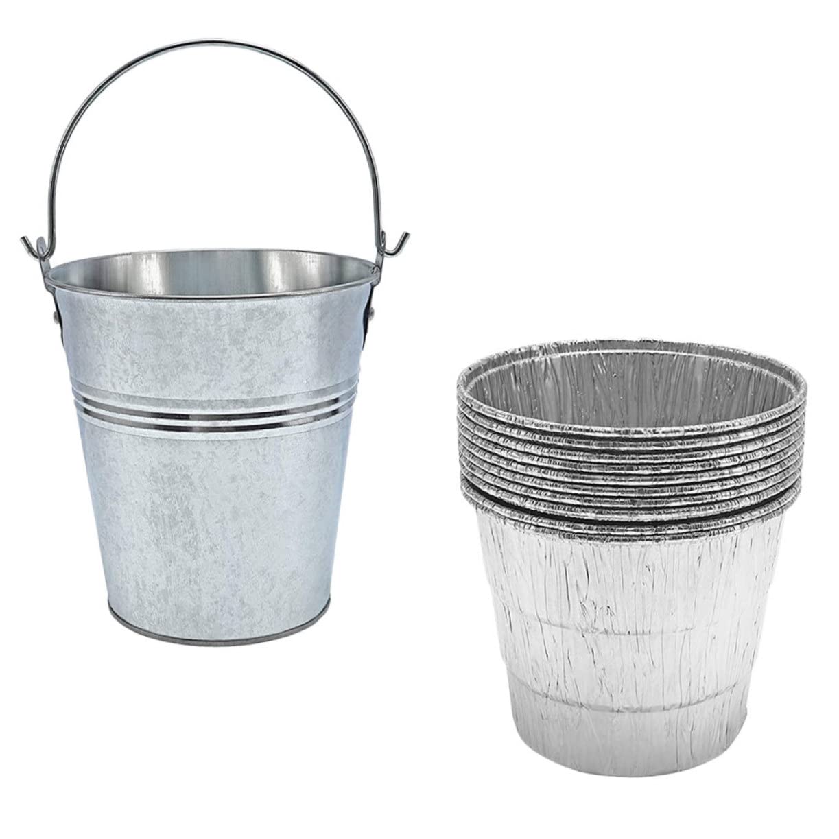 Secchiello Raccogli-grasso Barbecue con 10 Rivestimenti Argento in Ferro | Outdoor e Campeggio, Trattiene Colature di Olio e Grasso, Uso Semplice, Set da 10 Pezzi
