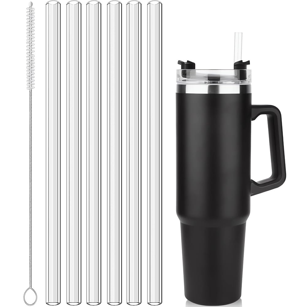 【ストロー6本＋ブラシ1本】 ストロー Hydro Flask対応 プラスチック 耐久性あり 透明 繰り返し使える 持ち運び簡単 洗浄ブラシ付き 衛生 おしゃれ 飲食店 カフェ用品【細い 口径7mm】