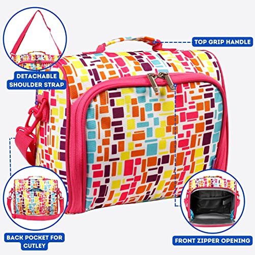 Image of J World Casey Small Lunch Bag for Adults. Medium-Size Insulated Lunch-Box for Kids, Squares Neon
