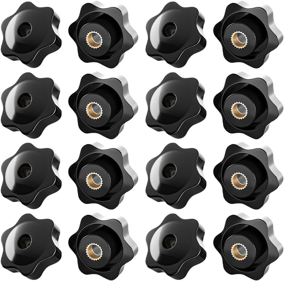 GSHLLO 20 Pcs Screw on Type Knobs Hand Tighten Knobs Knurled Threaded Knobs Through Hole Knobs Handle Screws with Nuts Threaded Plastic Knobs