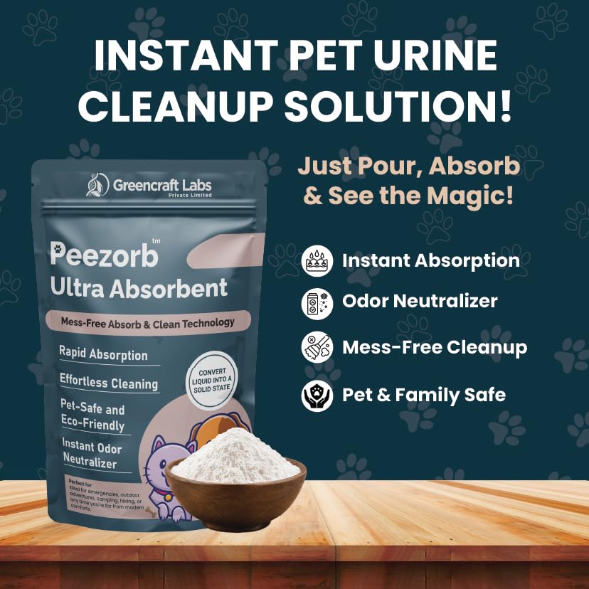 Bio Pique Peezorb Ultra Absorbent Pet Mess Cleaner Powder with Rapid Absorption Technology and Odour Neutraliser for Pet Urine and Floor Cleaning Unscented Pack of 1