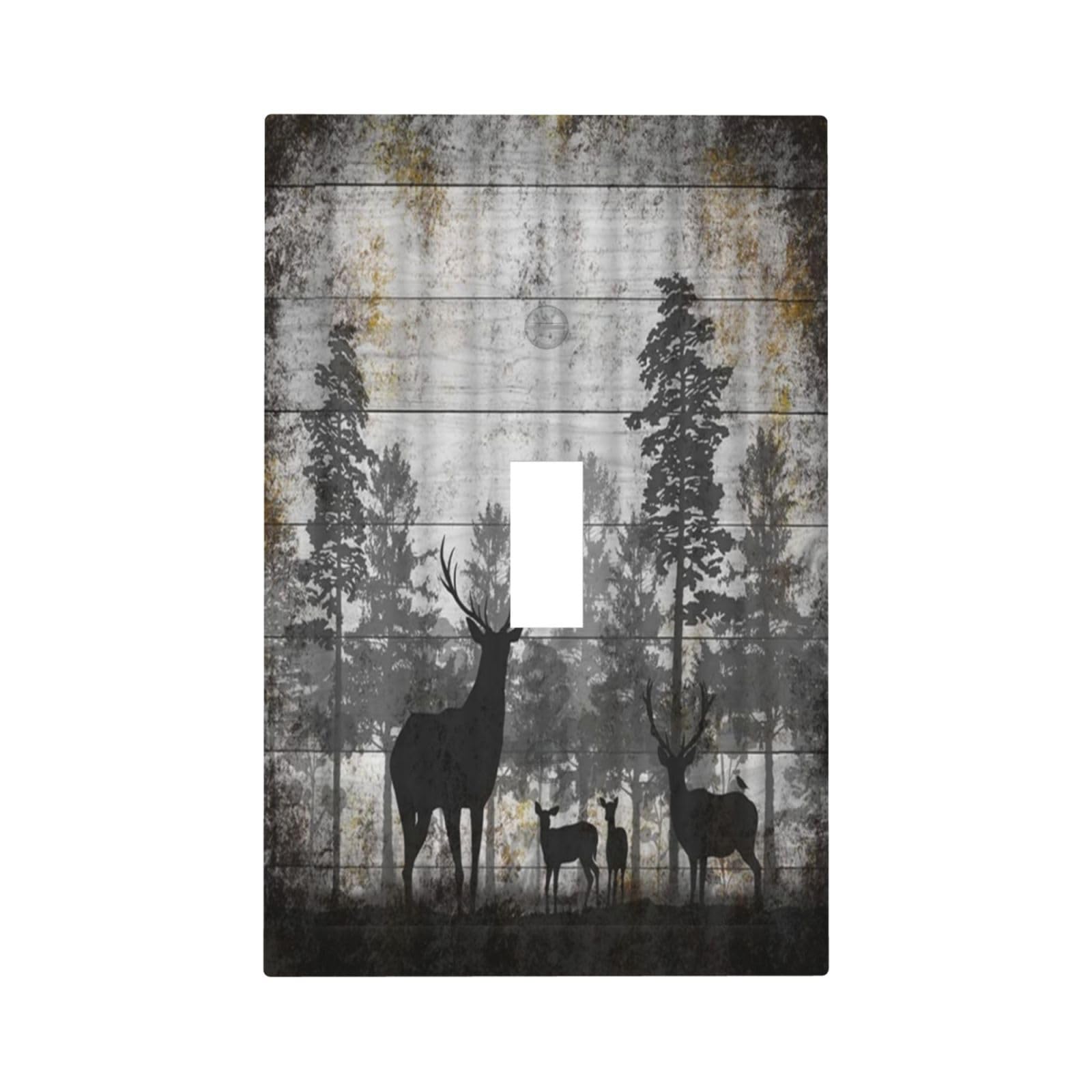 Rustic Deer Forest Vintage Wood Board 1 Gang Boho Light Switch Covers Decorative Country Unique Single Toggle Wall Plate Switchcover Electrical Switchplate for Farmhouse Cabin Decor-image-26