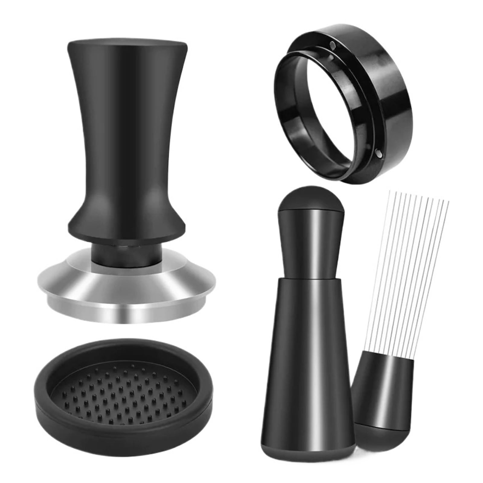 Kit di accessori da 4 pezzi Distributore caffè e strumento livellatore antimanomissione set imbuto dosatore for 51 mm per Caffè(A Black 1 set)