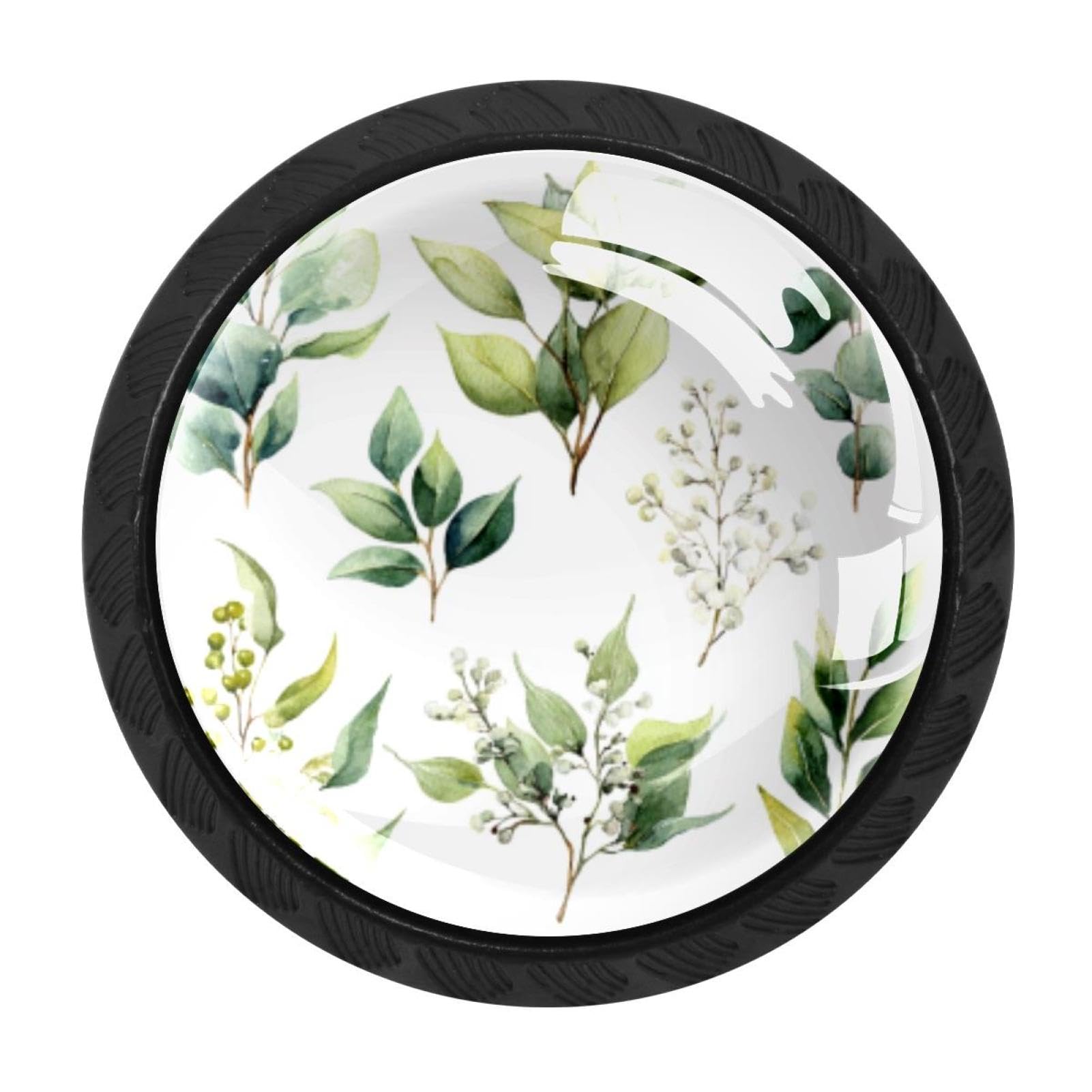 CHENZZZZ 4 Pack Cabinet Knobs Black Drawer Knobs Round Kitchen Cabinet Knobs Leaves Branches Berries Eucalyptus Cabinet Handles Hardware Dresser Knobs and Pulls for Bathroom Cabinets