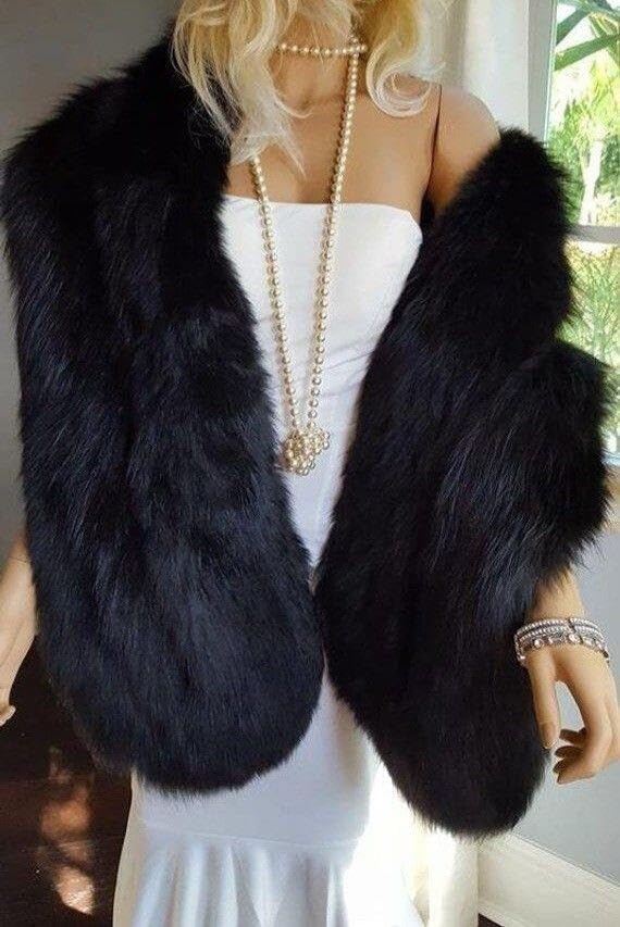 Wedding Faux Fur Wraps Shawls Bridal Winter Cape Fur Party Shrug Stole Free Brooch for Bride and Bridesmaids (Black)3