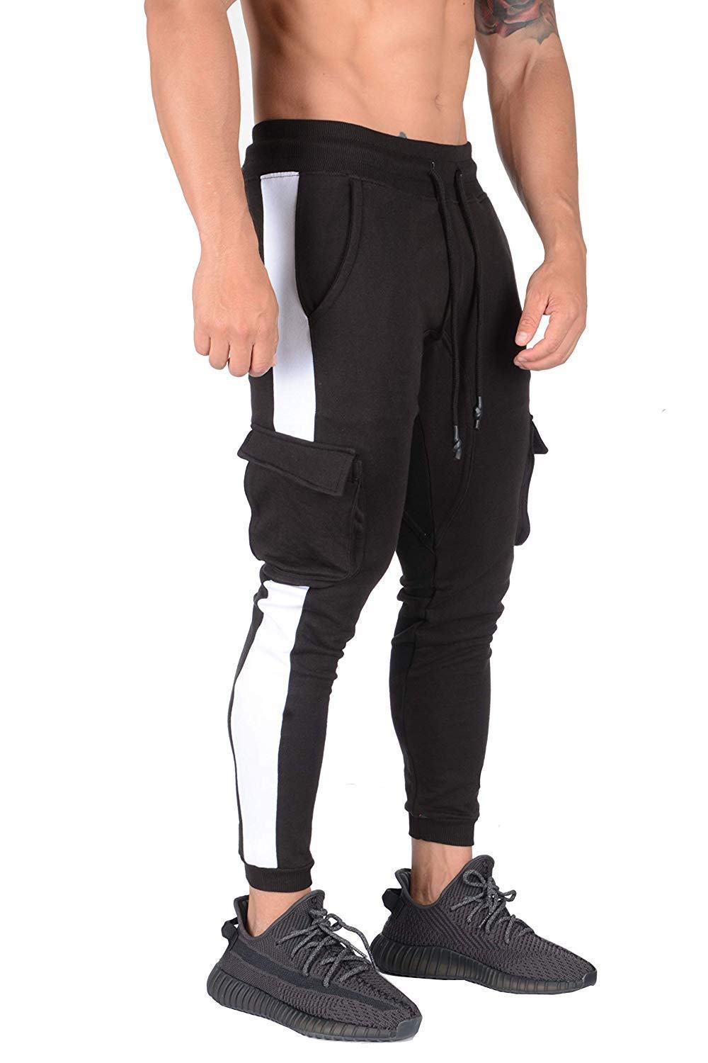 Huixin Męskie spodnie dresowe spodnie dresowe spodnie męskie spodnie rekreacyjne w paski kolorowe bloki długie spodnie slim fit funkcjonalne spodnie z kieszeniami