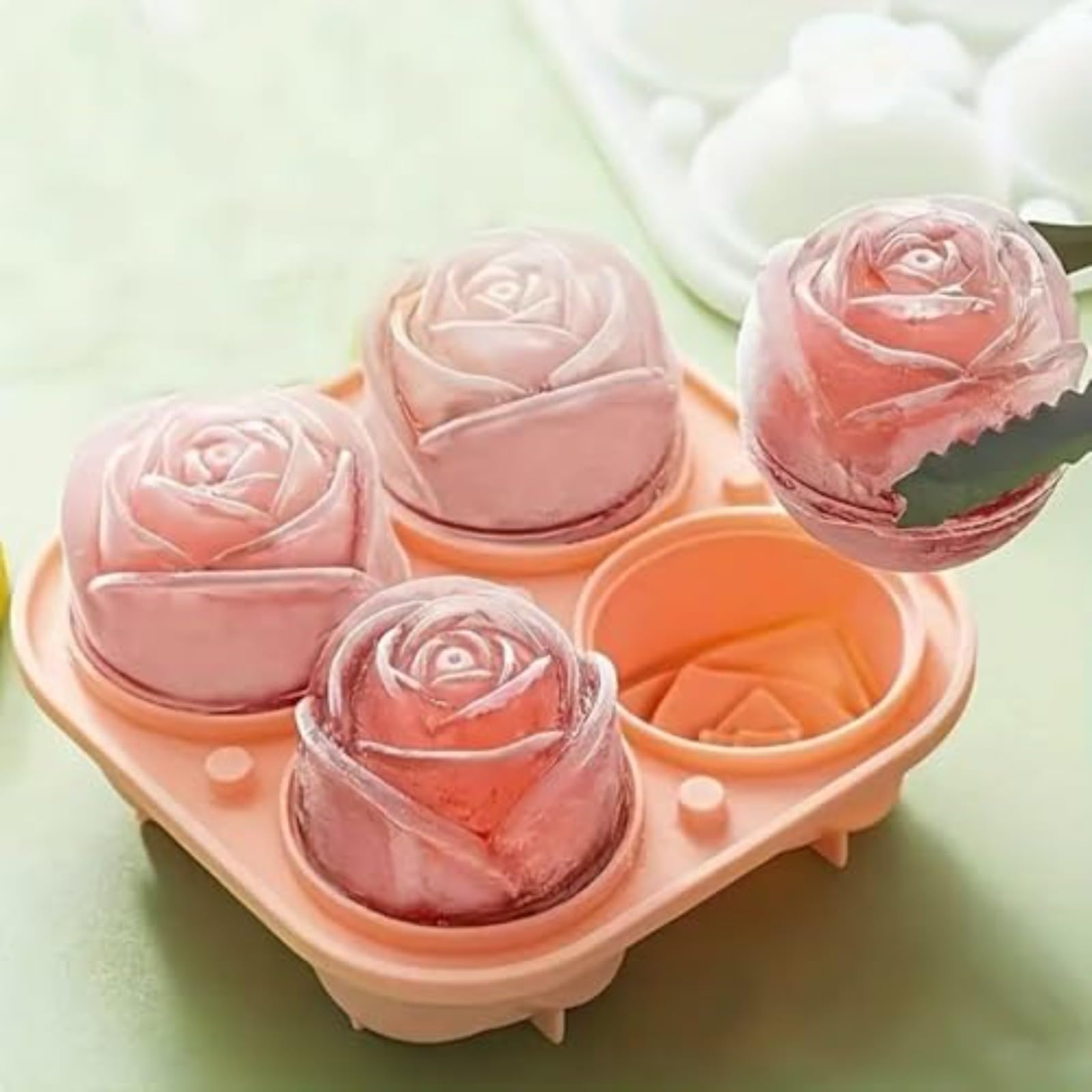 4 Grids Rose Ice Cube Mold – Multifunctional Chocolate, Jelly, Ice Cube Tray – RV Party Kitchen Refrigerator Supplies - PINK