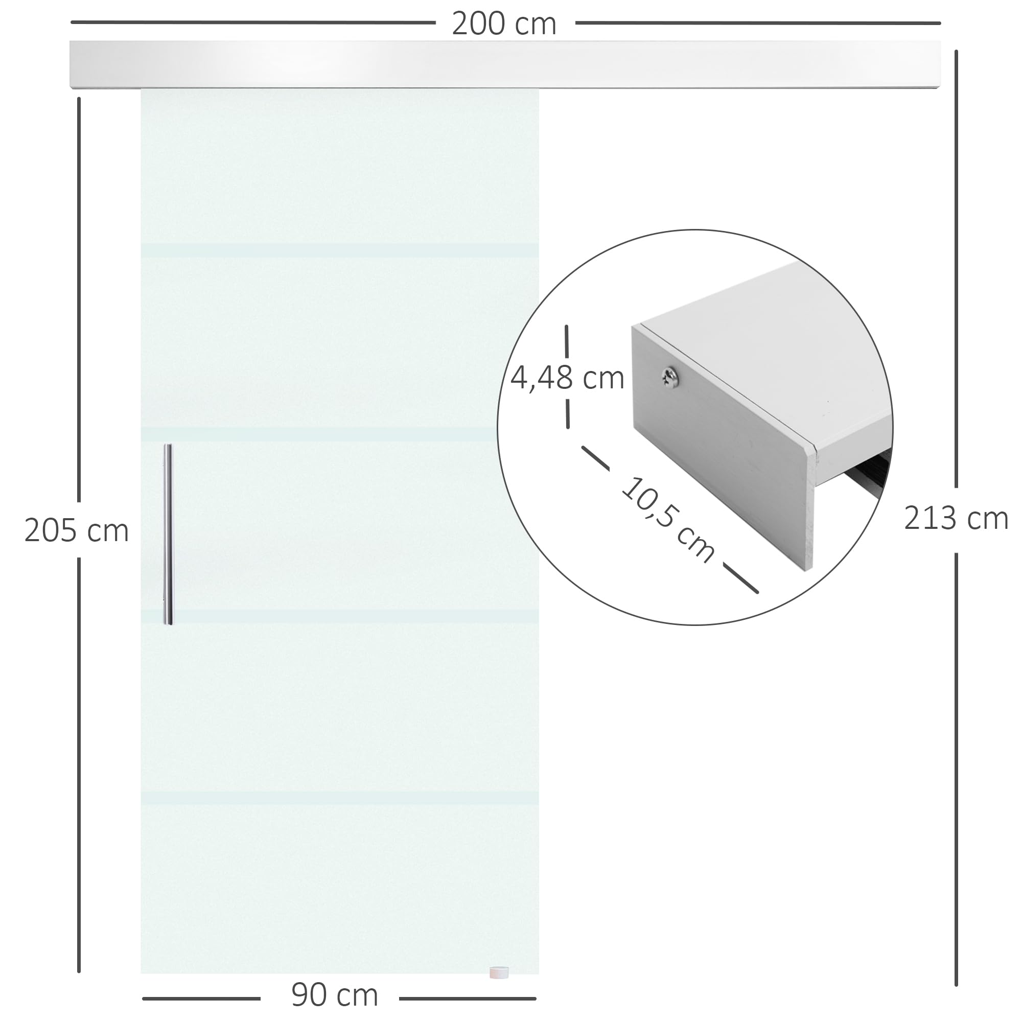 HOMCOM Puerta Corrediza de Vidrio Puerta Corredera Deslizante de Cristal Seguridad 90x205 cm