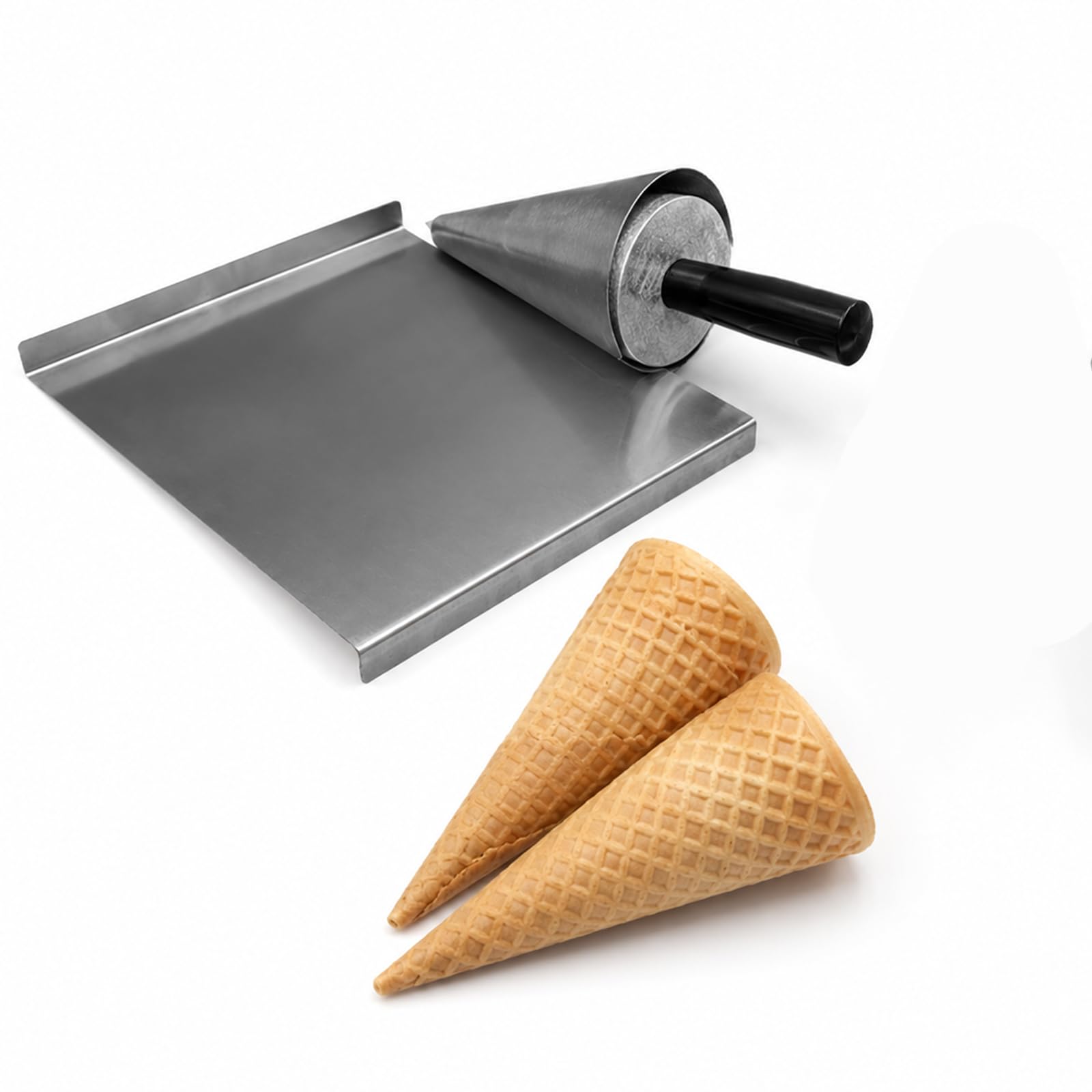 Moldeador de Conos de Gofre y Molde de Cono de Helado | Forma Lisa de Aluminio Fundido con Base Inox y Revestimiento Antiadherente para Conos Caseros, Cafeterías y Heladerías