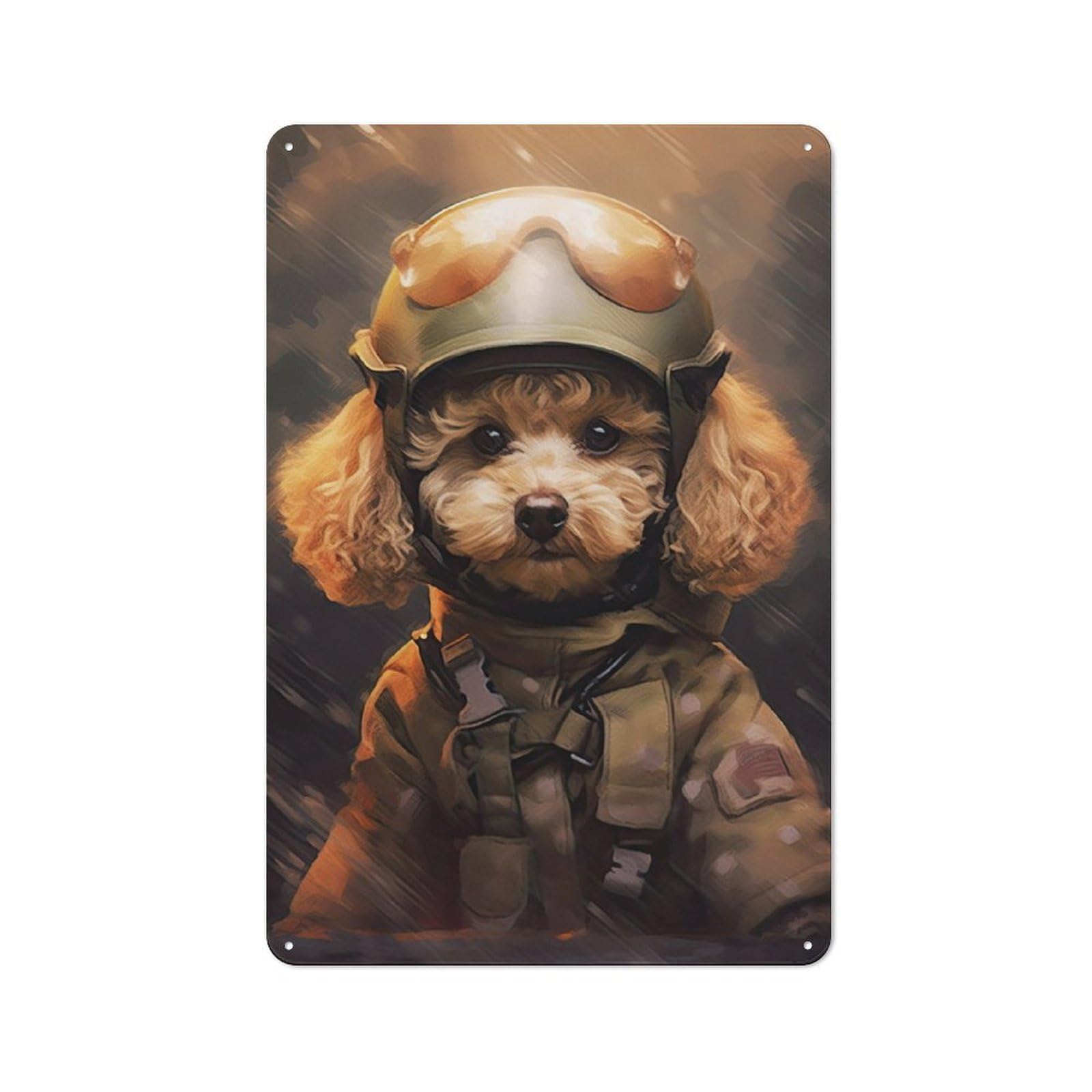 Junmoney Toy Poodle Soldier Tin Sign 30X20cm For Workshop Wall, Rustic Wall Decor, Suited To Workshop Decor Fans