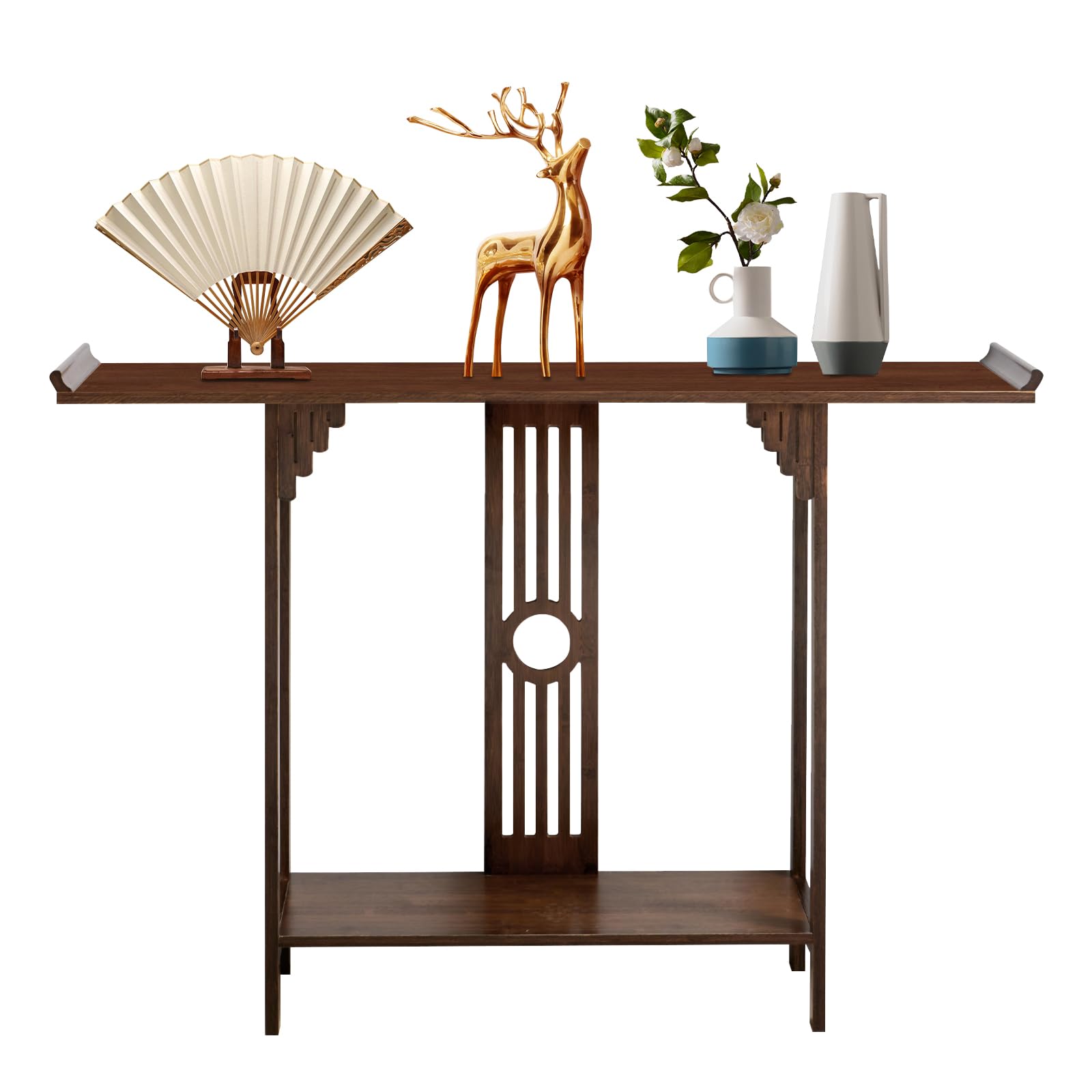 Weglae Entryway Table,Walnut Color Console Table,Bamboo Narrow Entrance Table,Behind Sofa Table,Freestanding Narrow Chinese Entryway Table for Hallway