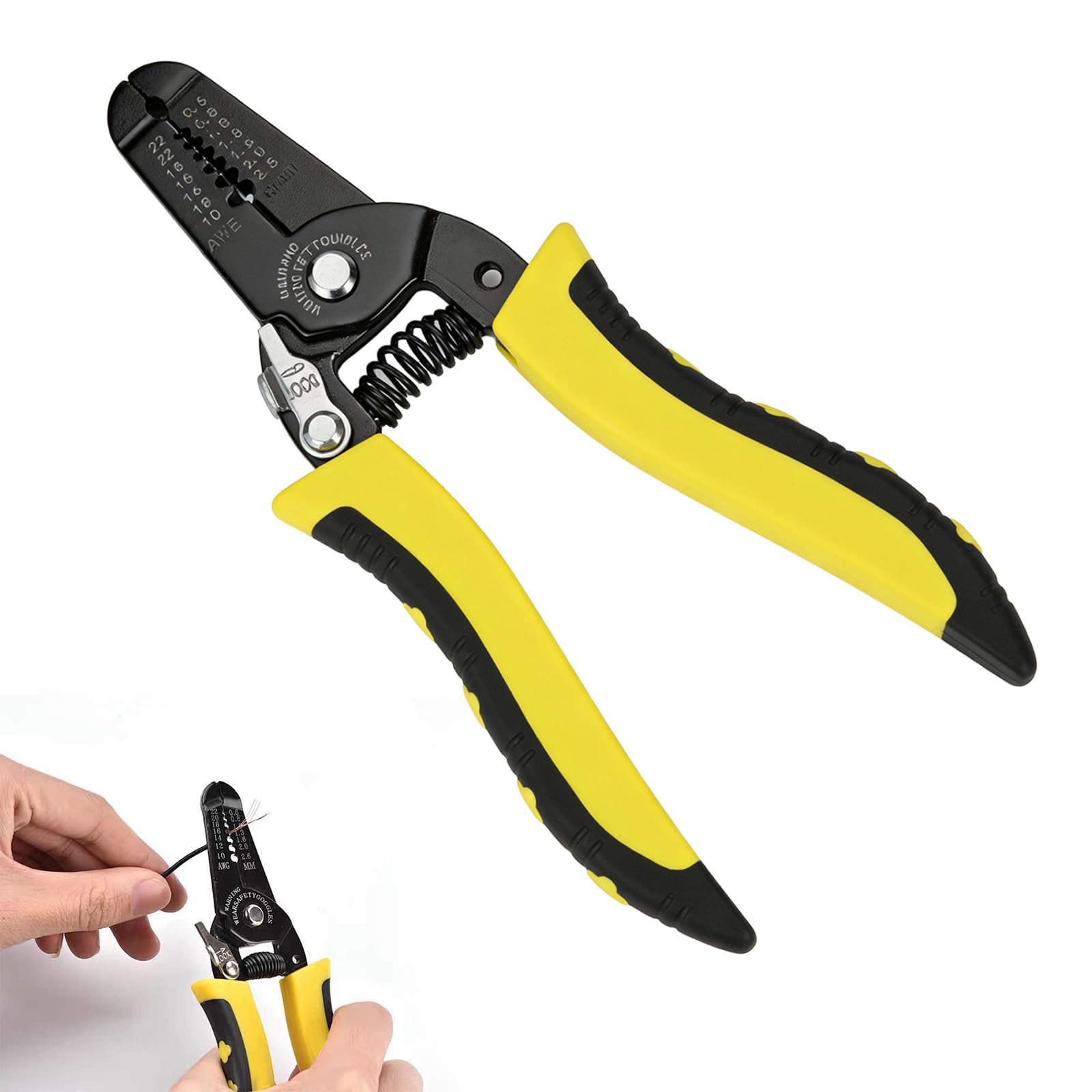 Treetribe Yellow 1Pcs 10-22 Awg Multi Gauge 7" Precise Wire Strippers,Wire Stripper Cutter Wirestripping Tool And Multi-Function Handtool With Safety Lock,Easy To Use Tool And Refined Craftsmanship Design