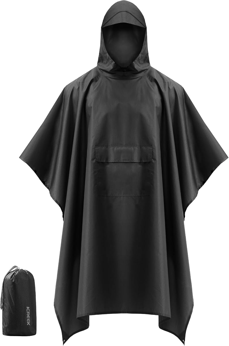 Hooded Rain Poncho Packable Waterproof Unisex Raincoat with Pocket | 3 in 1 Functional, Lightweight, Reusable, Compact and Portable, Storage Pouch for Hiking, Camping, Outdoor