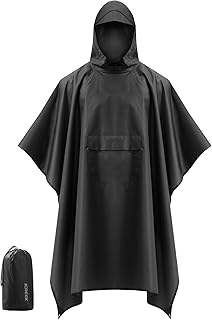 Hooded Rain Poncho Packable Unisex Raincoat Jacket with Pocket Waterproof Lightweight for Hiking, Camping, Outdoor