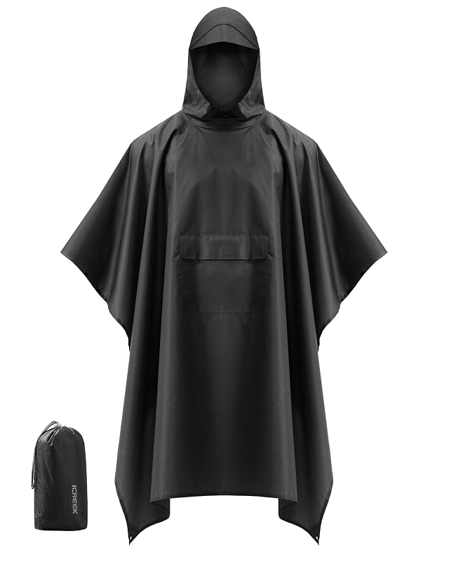 iCreek Hooded Rain Poncho Packable Unisex Raincoat Jacket with Pocket Waterproof Lightweight for Hiking Camping Outdoor