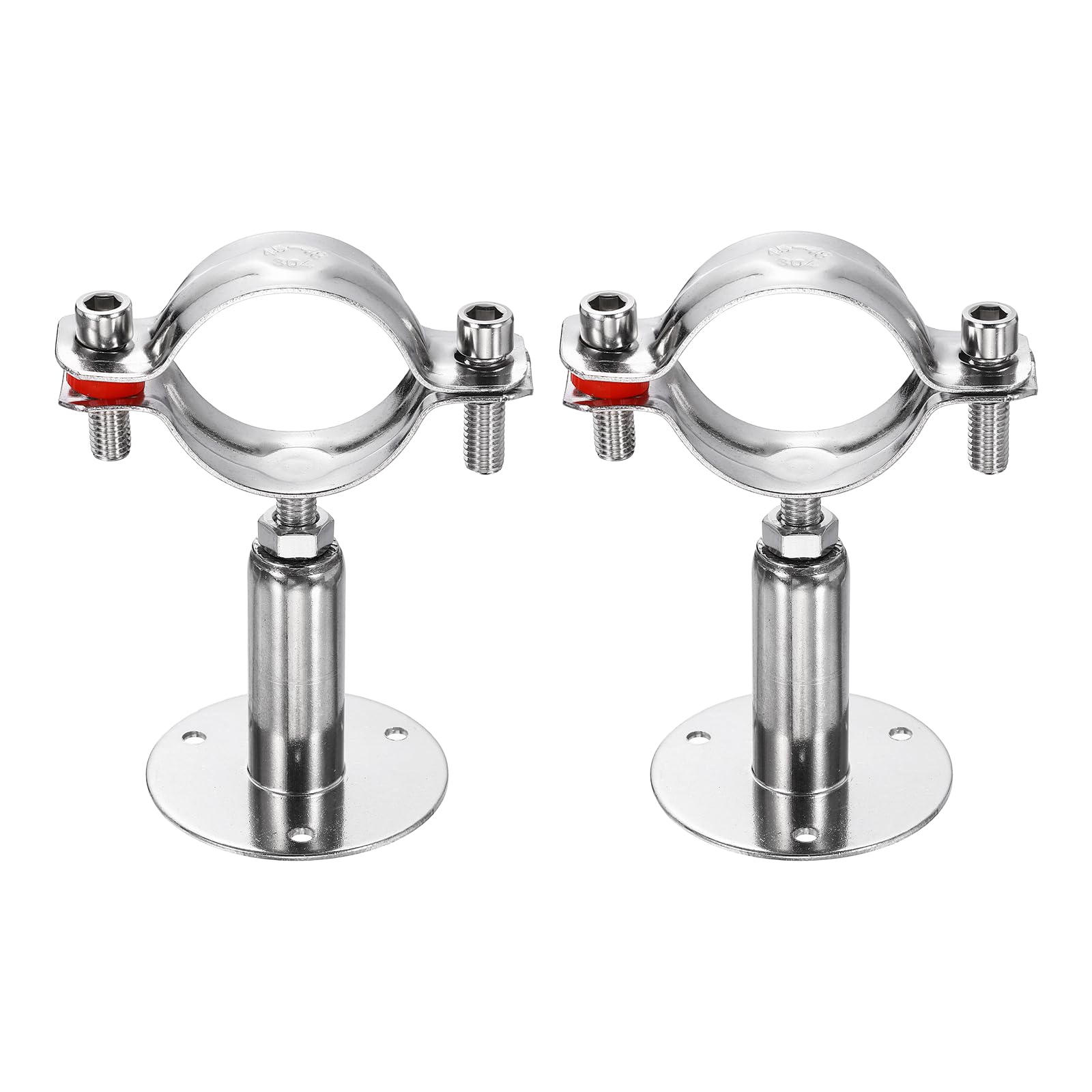 sourcing map 2pcs Wall Mount Ceiling Mount Pipe Supports 304 Stainless Steel Adjustable Pipe Bracket Clamp for OD Pipe 1.8"-1.9" (45-48mm) Adjustable Height 50-100mm