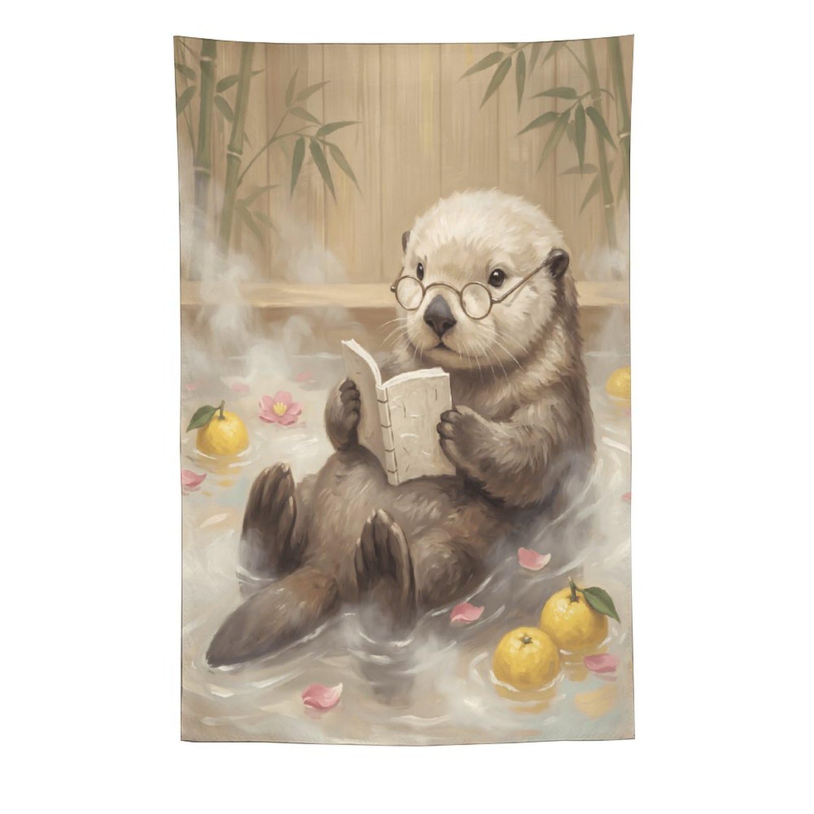 H3B8U2Y5 Reading Otter Bath Wall Tapestry, Realistic Illustration