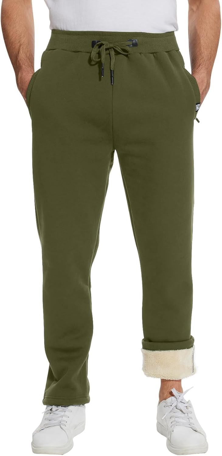 Flygo Men's Fleece Pants Winter Warm Joggers Pants Active Sherpa Lined Sweatpants - Image 2