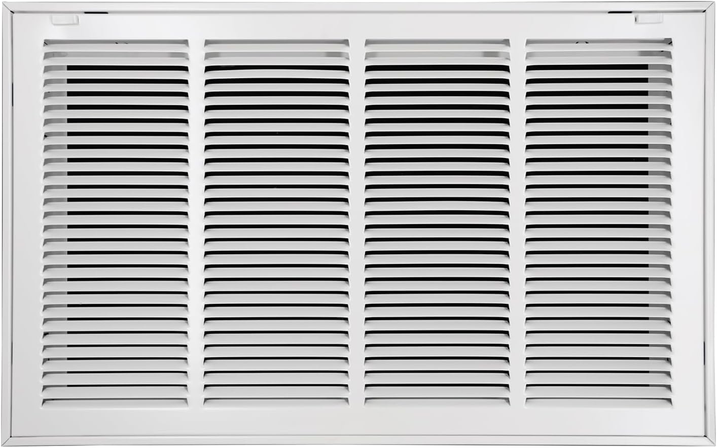 24"W x 14"H [Duct Opening Size] Steel Return Air Filter Grille - Removable Face/Door for 1 inch Filters -HVAC Vent Cover Grill - White [Outer Dimensions: 26 5/8"W X 16 5/8"H] 24"W x 14"H [Duct Opening]
