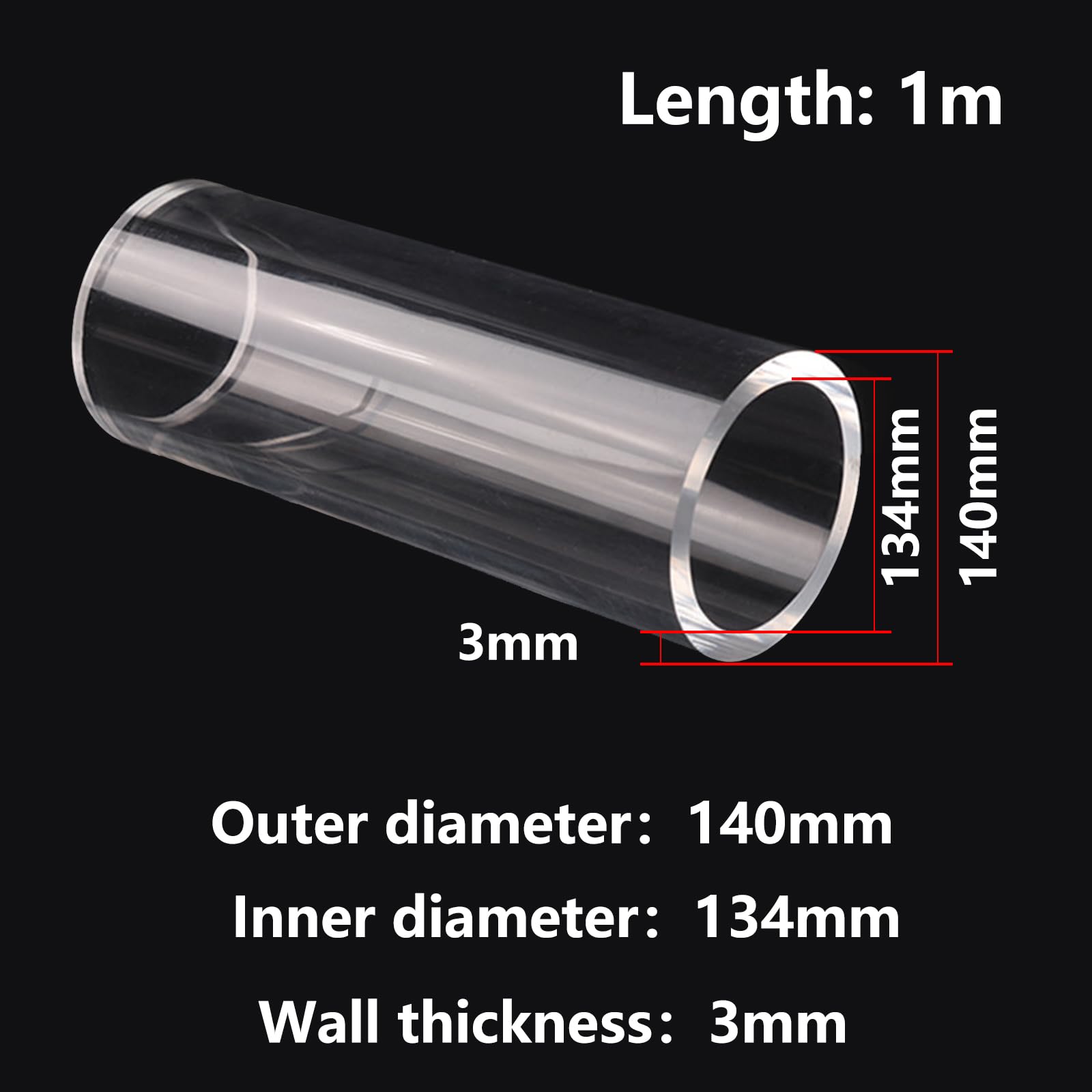 Tubo Acrilico Trasparente Cilindro Cavo Rotondo in Plastica Rigida con Superficie Liscia per DIY Creativo Display Industria e Laboratorio,140mmx3mm