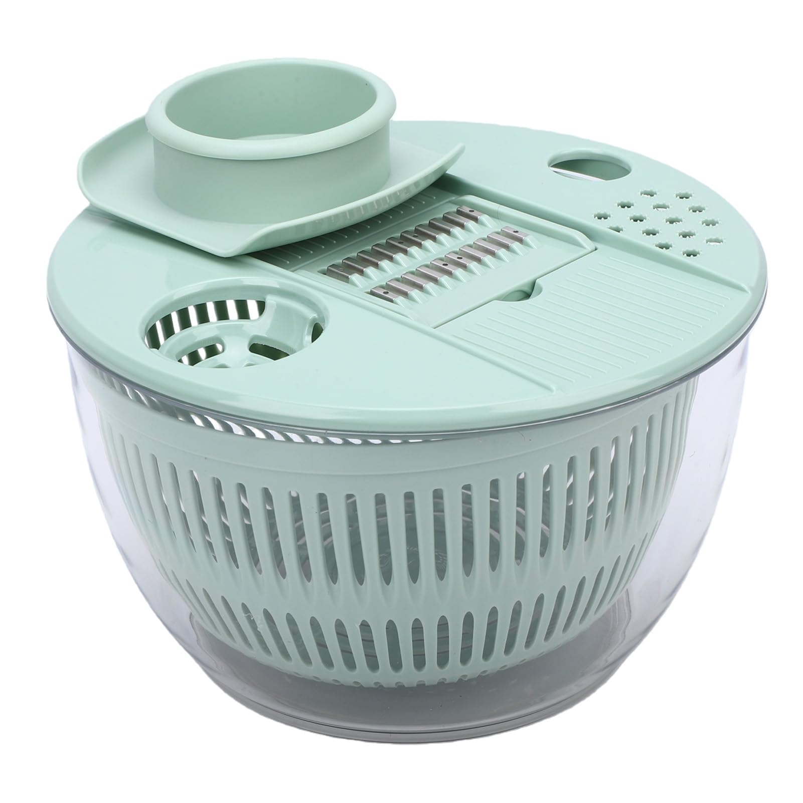 Aramox Ensalada, Secador de Verduras de Acero Inoxidable ABS PP de 5,3 Cuartos de Galón con 5 Cuchillas, Tazón para Triturar en Seco, Secador Manual para Preparación de Ensaladas, Uso en la Cocina