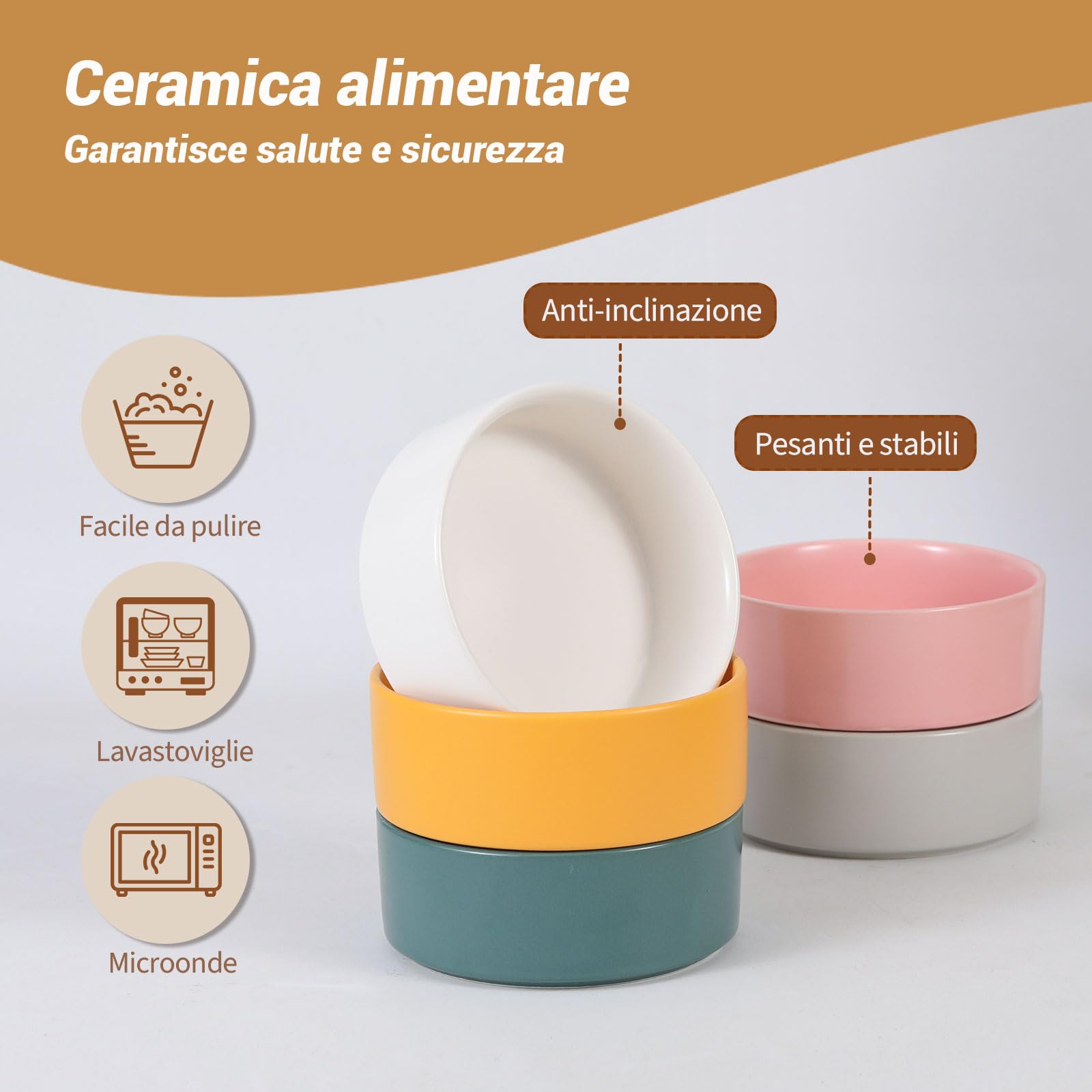 Ceramica Ciotole per Gatti Rialzate Antivomito Set di 2 per Cibo Acqua per Gatti Cani