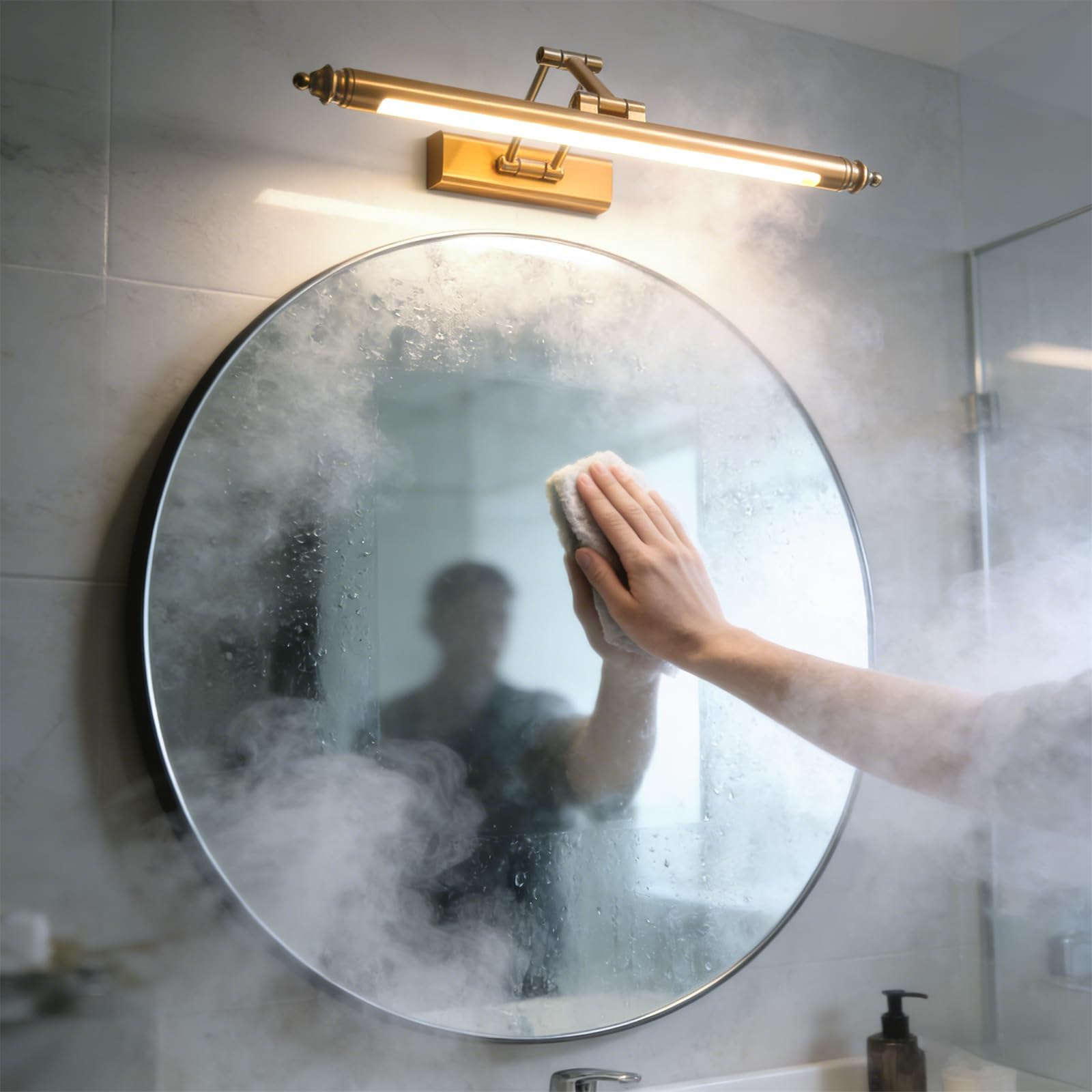 Lampe Miroir Salle de Bain Vintage, LED Applique Murale Salle de Bain Laiton Rétro, Rotatif Applique Salle de Bain Rotatif en Acier Inoxydable, Blanc Chaud 3000K, IP44 Étanche (60CM12W)