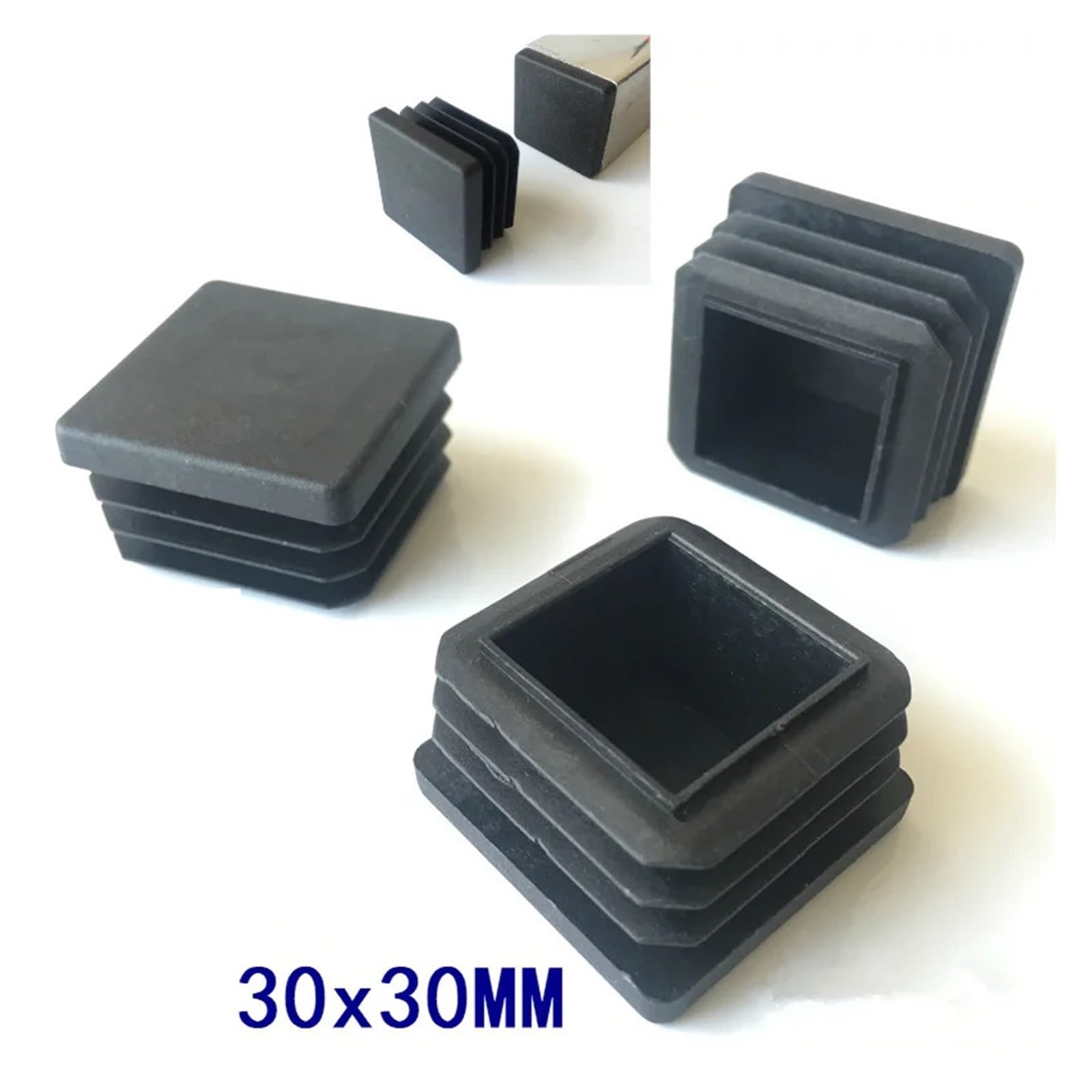 2–50 Stück quadratische Kunststoff-Endkappen for Rohre, Rohreinsatz, Stopfen, Schwarz, 25 x 25 mm(Thick 30x30mm,20pcs)