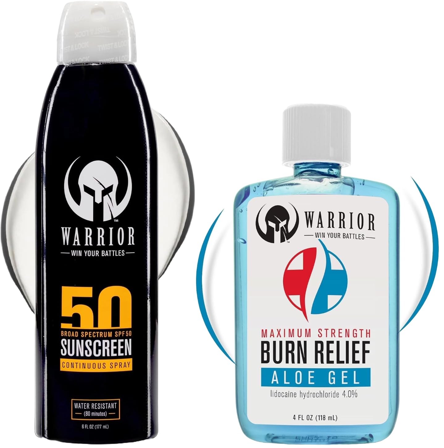 Warrior Sunscreen SPF 50 Continuous Spray - Water Sweat Resistant Sunscreen Spray 6oz - Burn Relief Gel for