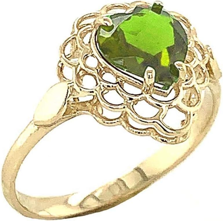 Certified 10k Gold Genuine Peridot Filigree Open-Work Ring