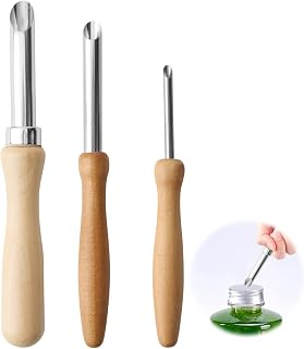 3 Pcs Straw Hole Puncher for Plastic Lids, Stainless Steel Lemonade Straw Hole Punch, Lid Hole Puncher for Straw with Wooden Handle, Suitable for Cups, Crafting, Pottery, and Sculpture Use