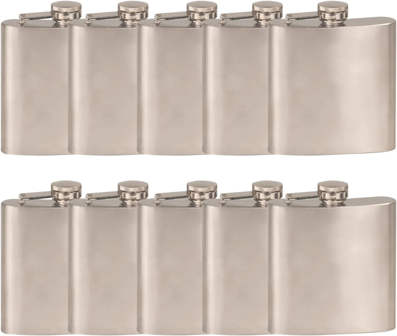 LaserGram Stainless Steel Hip Flask, 6 oz, Set of 10, Leak Proof Lid