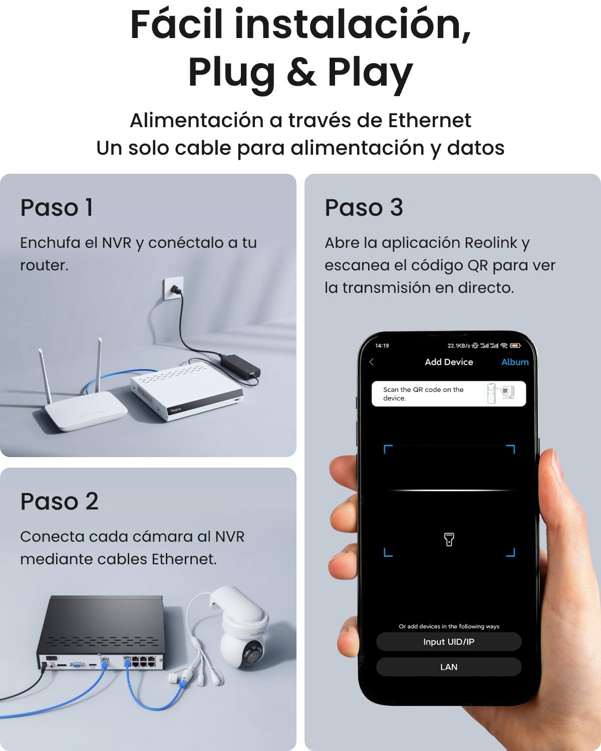 Sistema de seguridad 4K PoE, panorámica 355° e inclinación 50°, autoseguimiento, detección de persona/vehículo/animal, NVR 8CH HDD 2TB para uso interior/exterior, grabación 24/7, 4 cam 4K, RLK8-800PT4