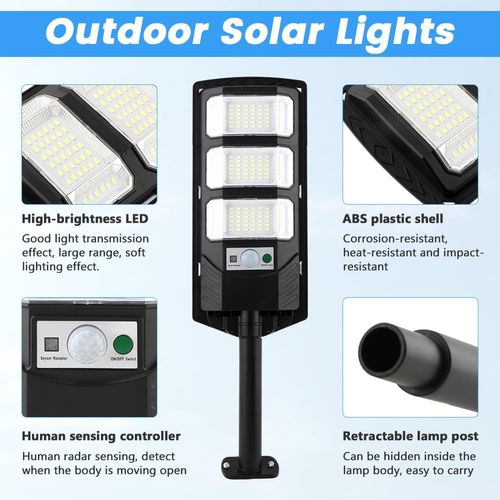 2 Pack Solar Street Lights Outdoor – 6500K Waterproof, Motion Sensor & Dusk to Dawn, Commercial Lighting for Yard/Path