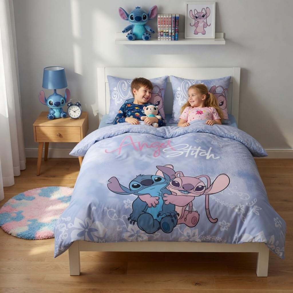 Stitch y Angel Funda Nórdica Cama 150 240x220 + 2 Fundas Almohada 65x65 | Ropa de cama 2 personas reversible | Polialgodón secado rápido | Disney Lilo & Stitch | Regalo pareja | Lavable a máquina