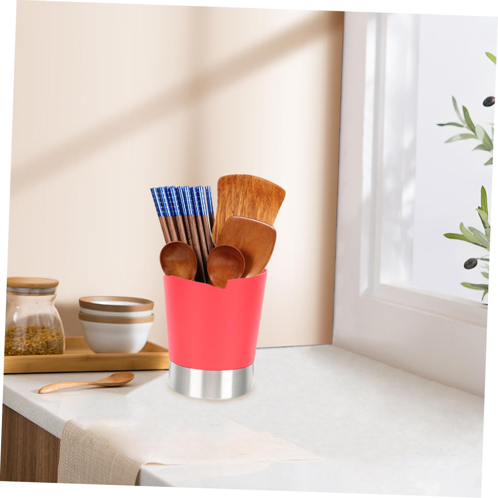 Amosfun Distributeur Pailles Transparent - Organiseur Ustensiles Cuisine Et Brosse Maquillage