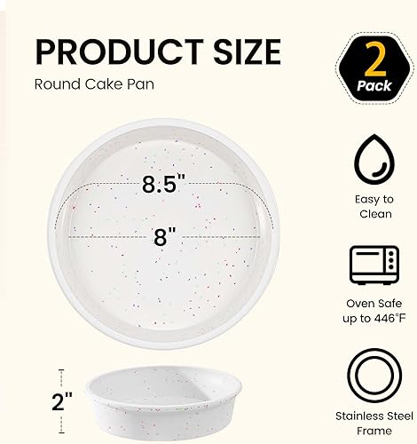 Vista 7 de SJ Molde redondo de silicona de 8 pulgadas con marco reforzado de metal, juego de 2, molde de silicona antiadherente para hornear adecuado