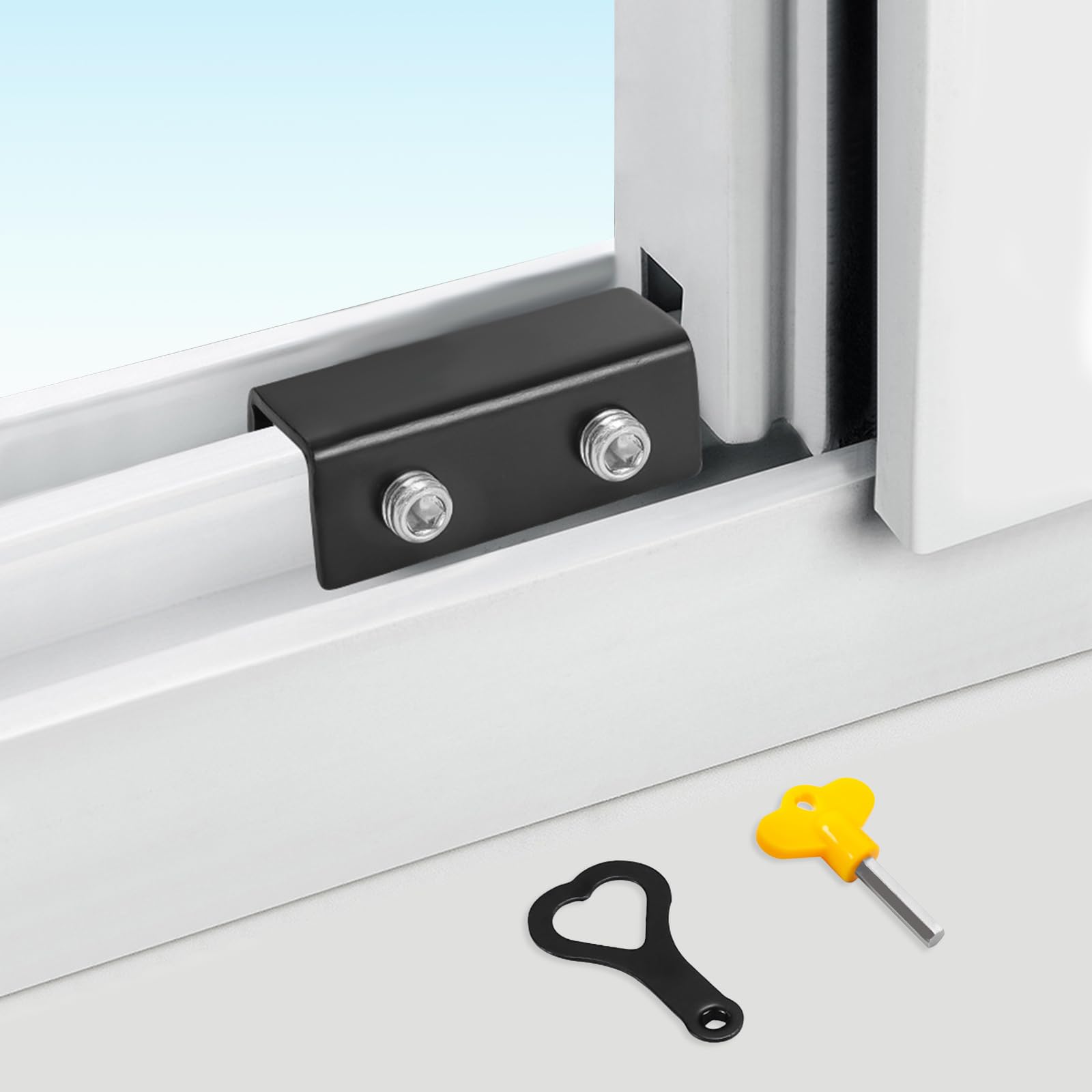 Sliding Window Locks with Key – 2 Pack Adjustable Window Lock for Vertical & Horizontal Sliding Windows & Doors, No Drill Install, Child Safety &