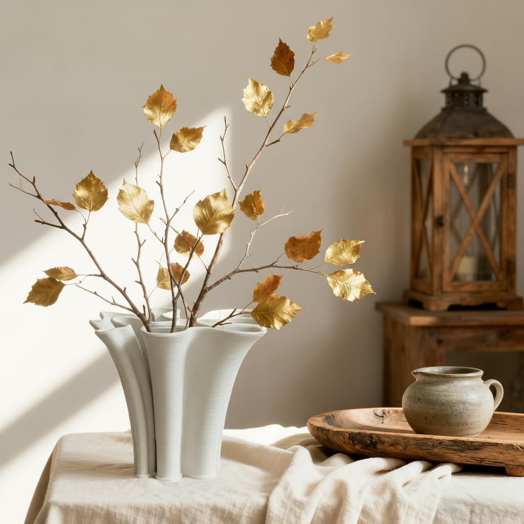 White Ceramic Vase for Home Decor, Boho Artistic Irregular Shape Decorative Vase, Unique Modern Accent for Living Room Bedroom or Entryway - Image 6