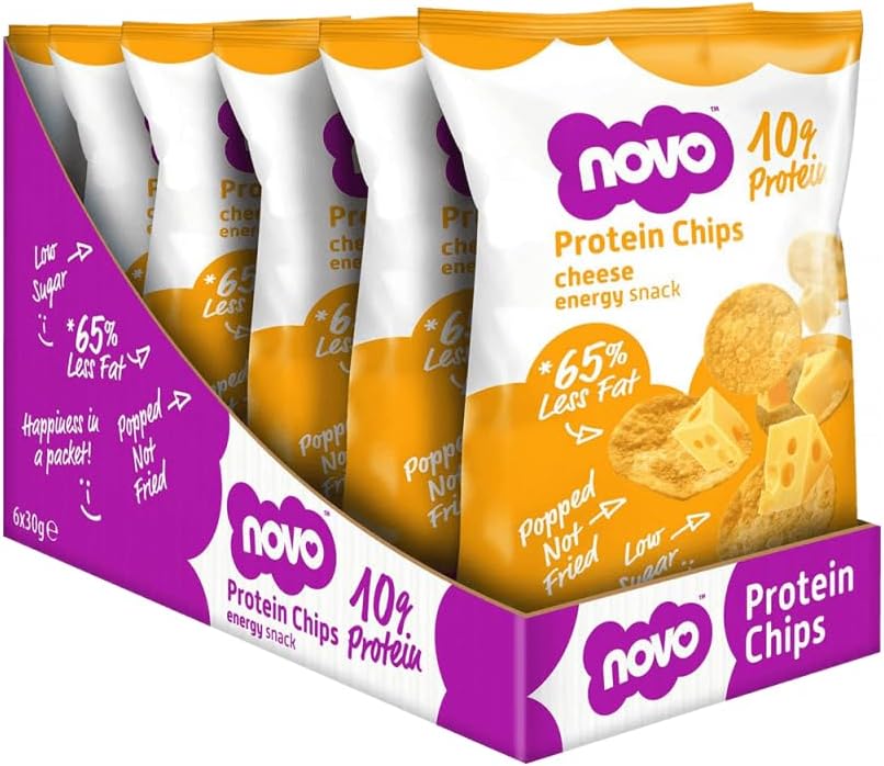 Novo Protein Chips, 10g Protein, 65% Less Fat, Popped Not Fried, Low Sugar - Cheese, 30g (Pack of 6), 0.18 kilograms, 6.79 liters, 180.0 gram, 1