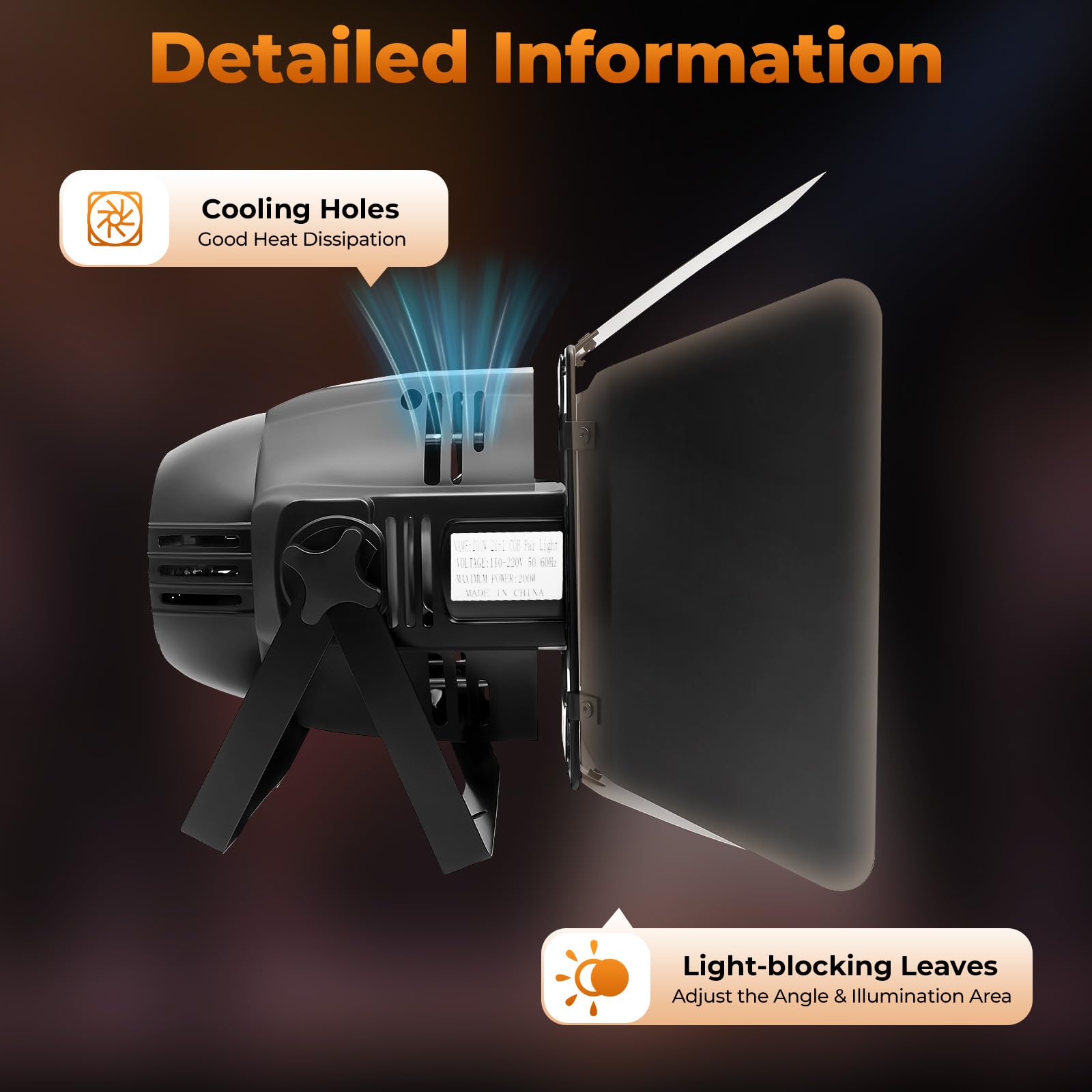 Illuminazione a LED per palcoscenico, 200 W, 2 in 1, faretto COB DMX PAR, faro da teatro, luce per eventi, teatri, bar, DJ