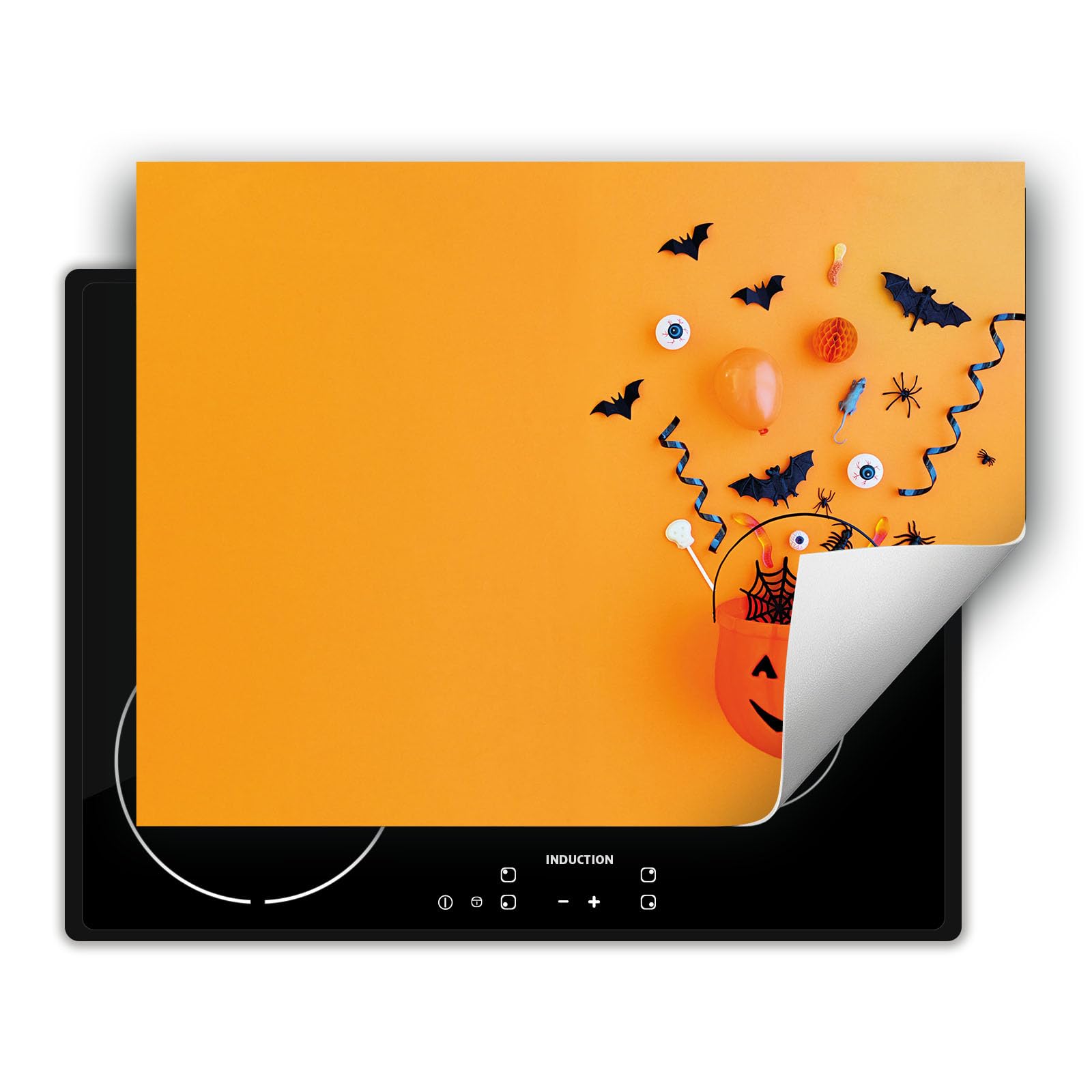 TMK ArtDeko Cubre Vitrocerámica - Protector Vitroceramica Induccion 80x52 cm - Tapa Vitroceramica - Protector de Vitroceramica - Halloween naranja