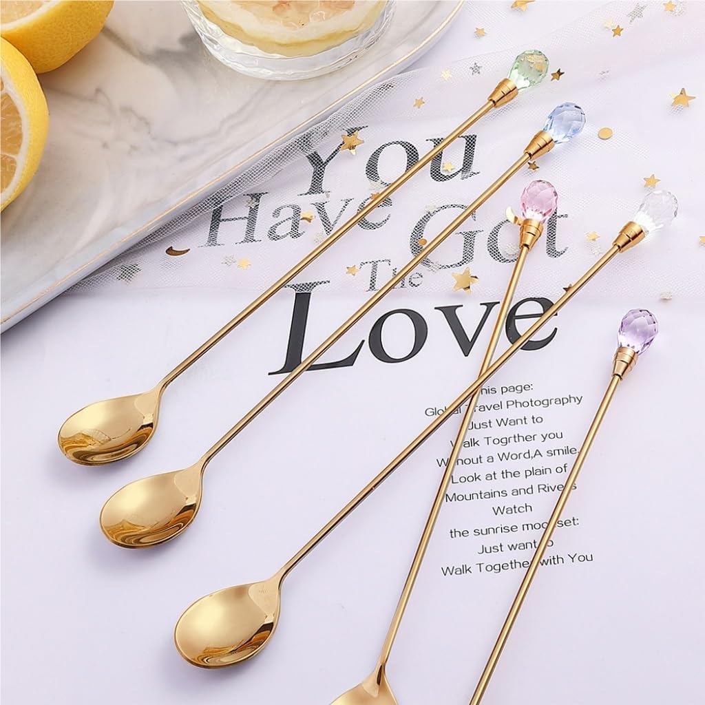 Spoons, Spoons 4 Pieces Creative Stainless Steel Spoon Long Handle Stirring Spoon Afternoon Tea Coffee Spoon Dessert Spoon