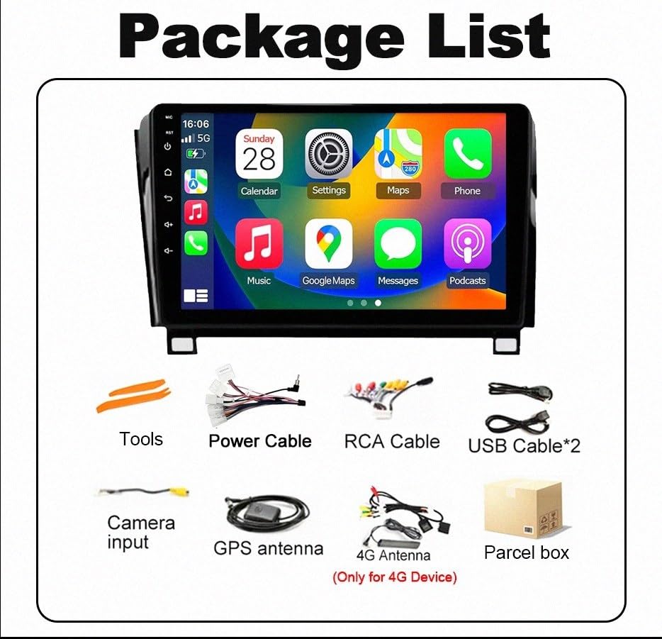 Radio de coche para Toyota Sequoia para cambiar la pantalla antigua por Carplay inalámbrico y 4G 6