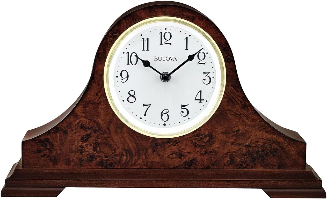 Bulova Chandler B1853 Lighted Mantel Clock - Auto Backlit Dial, Triple Chime, Walnut Hardwood, Battery Operated Quartz