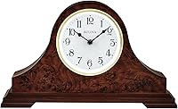 Bulova Chandler B1853 Lighted Mantel Clock - Auto Backlit Dial, Triple Chime, Walnut Hardwood, Battery Operated Quartz